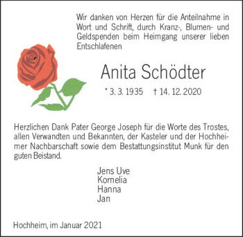 Traueranzeige von Anita Schödter von vrm-trauer
