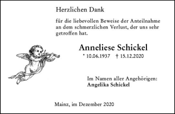 Traueranzeige von Anneliese Schickel von vrm-trauer