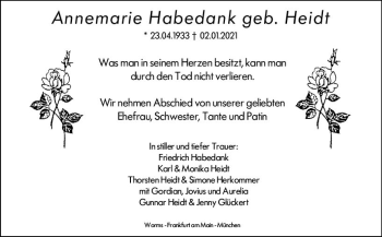 Traueranzeige von Annemarie Habedank von vrm-trauer