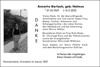 Traueranzeige von Annete Gerlach von vrm-trauer