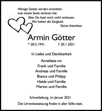 Traueranzeige von Armin Götter von vrm-trauer
