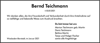 Traueranzeige von Bernd Teichmann von vrm-trauer