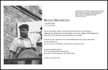 Traueranzeige von Bodo Behrend von vrm-trauer