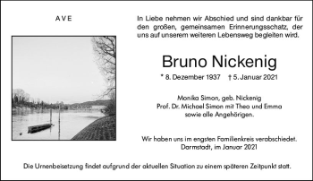 Traueranzeige von Bruno Nickenig von vrm-trauer