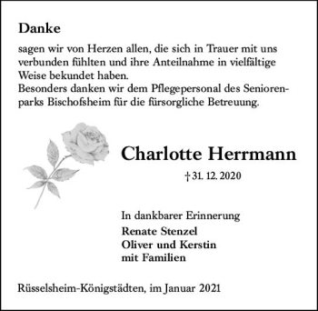 Traueranzeige von Charlotte Herrmann von vrm-trauer