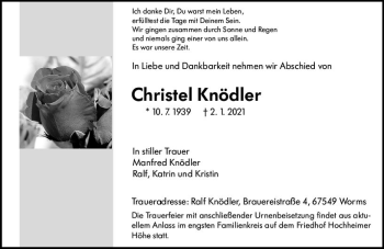 Traueranzeige von Christel Knödler von vrm-trauer