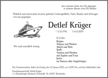 Traueranzeige von Detlef Krüger von vrm-trauer