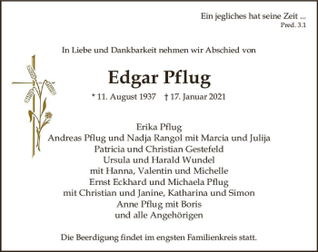Traueranzeige von Edgar Pflug von vrm-trauer