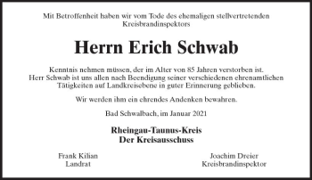 Traueranzeige von Erich Schwab von vrm-trauer
