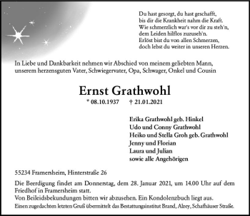 Traueranzeige von Ernst Grathwohl von vrm-trauer