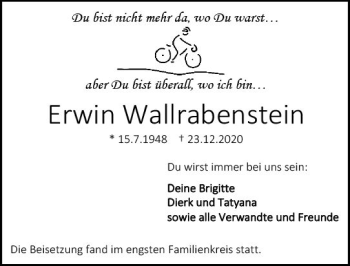 Traueranzeige von Erwin Wallrabenstein von vrm-trauer
