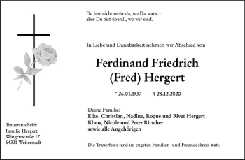 Traueranzeige von Ferdinand Friedrich Hergert von vrm-trauer