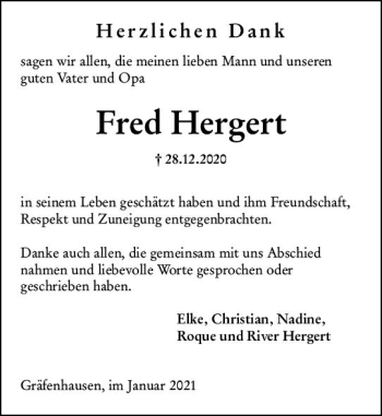 Traueranzeige von Fred Hergert von vrm-trauer