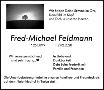Traueranzeige von Fred-Michael Feldmann von vrm-trauer