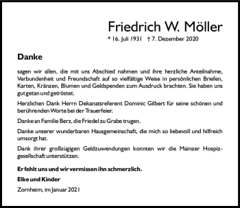 Traueranzeige von Friedrich W. Möller von vrm-trauer