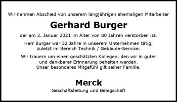 Traueranzeige von Gerhard Burger von vrm-trauer