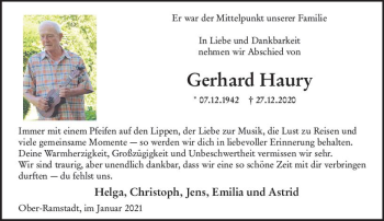 Traueranzeige von Gerhard Haury von vrm-trauer