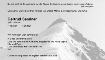 Traueranzeige von Gertrud Sandner von vrm-trauer