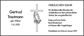 Traueranzeige von Gertrud Trautmann von vrm-trauer