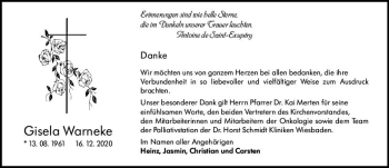 Traueranzeige von Gisela Warneke von vrm-trauer