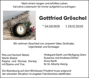 Traueranzeige von Gottfried Gröschel von vrm-trauer