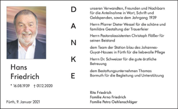 Traueranzeige von Hans Friedrich von vrm-trauer