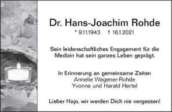 Traueranzeige von Hans-Joachim Rohde von vrm-trauer