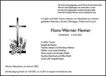 Traueranzeige von Hans-Werner Hemer von vrm-trauer