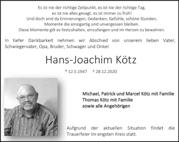 Traueranzeige von Hans Joachim Kötz von vrm-trauer
