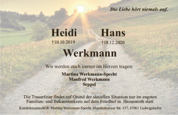 Traueranzeige von Heidi Werkmann von vrm-trauer