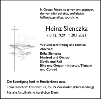 Traueranzeige von Heinz Slenczka von vrm-trauer
