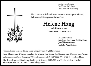 Traueranzeige von Helene Hang von vrm-trauer