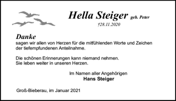 Traueranzeige von Hellla Steiger von vrm-trauer