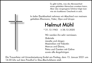 Traueranzeige von Helmut Mühl von vrm-trauer