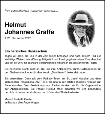 Traueranzeige von Helmut Johannes Graffe von vrm-trauer