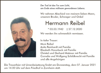 Traueranzeige von Hermann Reibel von vrm-trauer