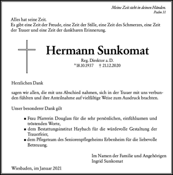 Traueranzeige von Hermann Sunkomat von vrm-trauer