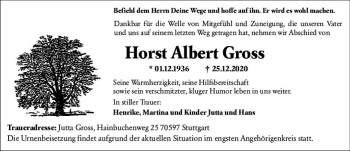 Traueranzeige von Horst Albert Gross von vrm-trauer