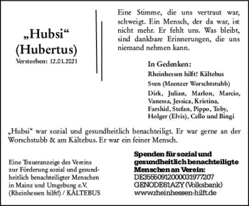 Traueranzeige von Hubertus  von vrm-trauer
