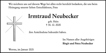 Traueranzeige von Irmtraud Neubecker von vrm-trauer