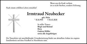 Traueranzeige von Irmtraud Neubecker von vrm-trauer