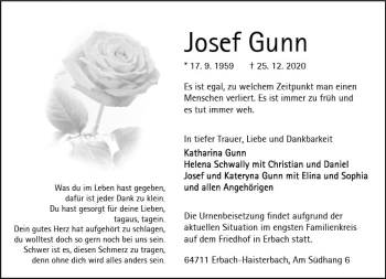 Traueranzeige von Josef Gunn von vrm-trauer