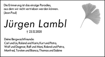 Traueranzeige von Jürgen Lambl von vrm-trauer