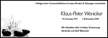 Traueranzeige von Klaus-Peter Wenicker von vrm-trauer