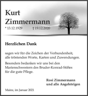 Traueranzeige von Kurt Zimmermann von vrm-trauer