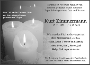 Traueranzeige von Kurt Zimmermann von vrm-trauer