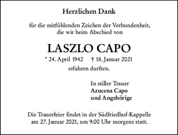 Traueranzeige von Laszlo Capo von vrm-trauer