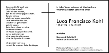 Traueranzeige von Luca Francisco Kohl von vrm-trauer