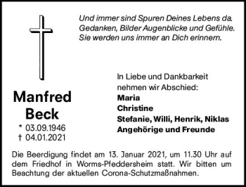 Traueranzeige von Manfred Beck von vrm-trauer