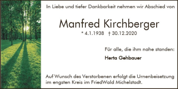 Traueranzeige von Manfred Kirchberger von vrm-trauer